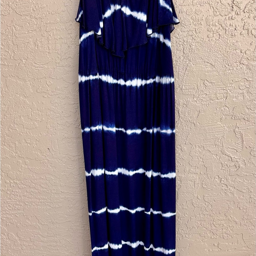 Iz Byer Navy Blue & White Tie Dye Maxi Dress- Ladies Size XL
